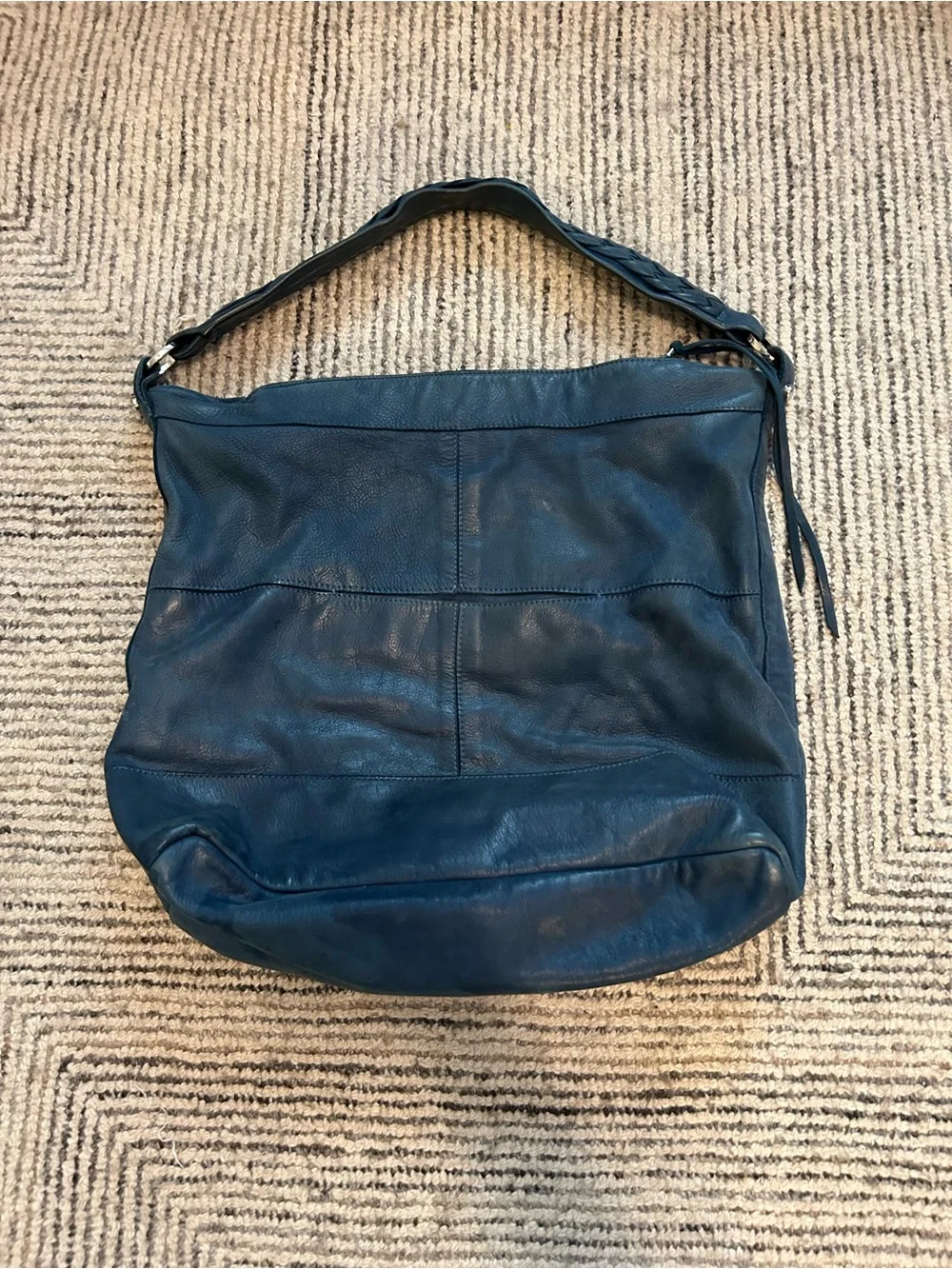 Tylie Malibu Blue Leather Hobo Bag Large Shoulder Bag Boho Slouchy